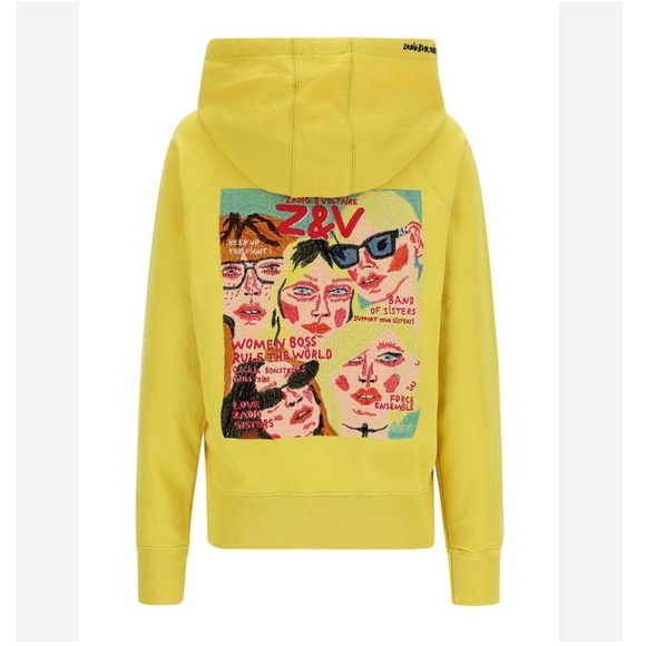 Zadig & Voltaire Yellow Clipper Band of Sisters Hooded Sweatshirt - Picture 1 of 11